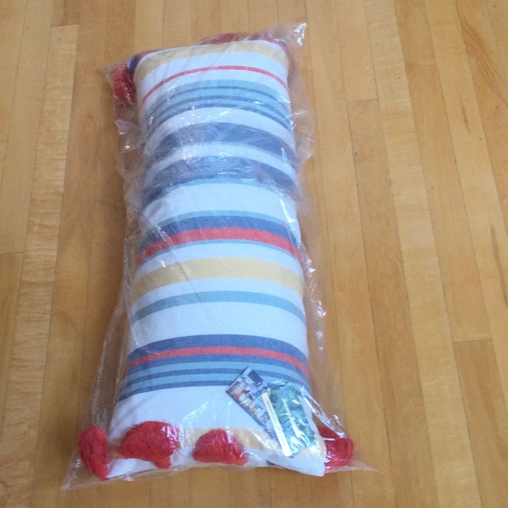 NWT Tommy Bahama Striped Oblong Decorative Body Pillow with Orange/Red  Accents